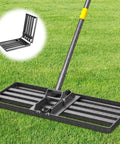 Heavy Duty Lawn Leveling Rake 30x10 Inch With 6.2 Foot Handle on grass, ideal yard leveler for soil, sand, and topsoil