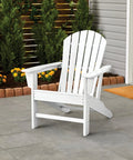Heavy Duty Brush On Protective Enamel Paint In Gloss White used on a white Adirondack chair outdoors, providing rust protection.