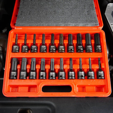 20 Piece Allen Hex Bit Set For 1/2 Inch Impact Driver, Chrome Molybdenum Steel SAE And Metric Bits, in Red Hard Case