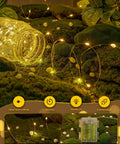 Battery Operated Fairy Lights With Remote 33Ft 100 LED Waterproof IP44 Indoor Outdoor Twinkle Decor on green moss