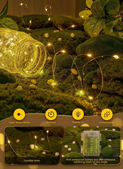 Battery Operated Fairy Lights With Remote 33Ft 100 LED Waterproof IP44 Indoor Outdoor Twinkle Decor on green moss