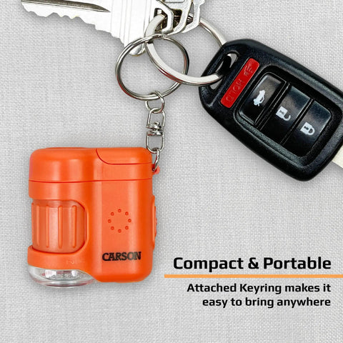 Compact Pocket Microscope Keychain with 20x Magnification and UV Light for Everyday Science On The Go Perfect for Students and Curious Kids A Handy Field Microscope for Insects Seeds Rocks and More, orange keychain