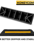 Heavy Duty Rubber Parking Guide Set For Home Garage Two Pack Tough Car Wheel Stopper With Reflective Yellow Tape, bottom view