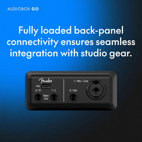 AudioBox Go 2x2 USB C Audio Interface With 24 Bit 96 KHz Conversion back-panel connectivity view with input ports.