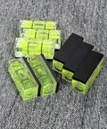 Magnetic Small Bubble Levels, multifunctional folding spirit level in bright yellow and black, arranged on a textured surface.