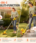 Person using 21V Cordless Weed Wacker 12 Inch Trimmer With Auto Line Feed Battery Powered Weed Eater for trimming and edging