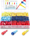 Premium 240 Piece T Tap Wire Connectors Kit With Self Stripping Quick Splice Terminals AWG 22 To 10 Insulated Color Coded