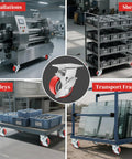 Heavy Duty 4 Inch Industrial Casters With Secure Rolling Brakes 3200 Lbs Capacity Polyurethane Treads on utility carts and equipment.