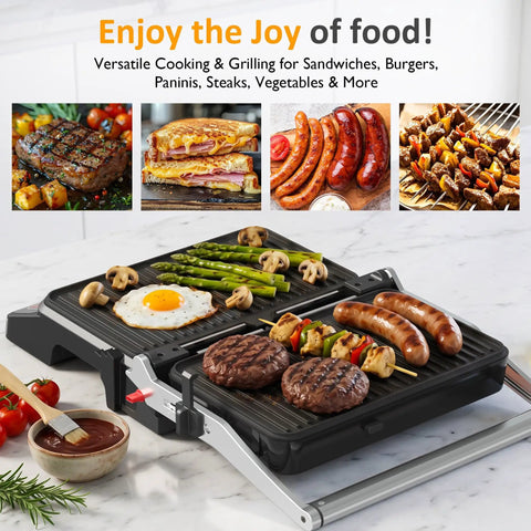 Kick Up Your Dinner Game With This Badass 3-In-1 Electric Grill Indoor cooking eggs, burgers, and vegetables on removable ceramic plates.