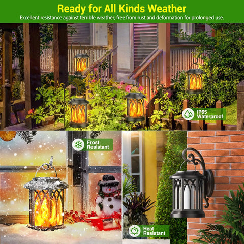 4 Pack Solar Lanterns Outdoor Lights With Upgraded Flickering Flame for Yard Patio Path Tree and Garden Decor in all weather conditions
