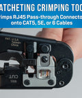 Close-up of ratcheting crimping tool for Worksite Ready VDV Installation Tool Kit For Cat5, Cat5e, And Cat6 Cabling.
