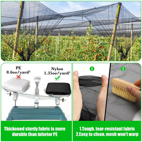 Heavy Duty Garden Mesh Netting 9.8 X 16.4 Ft With Upgraded PPT Nano Material, Tear Resistant And UV Stable, installed over garden