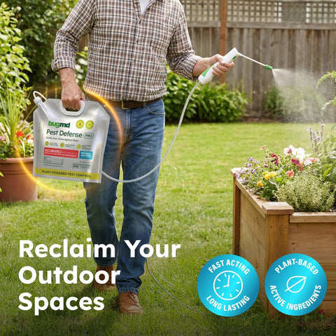 Person using Peppermint Oil Pest Defense Pro Outdoor Bug Spray And Mosquito Repellent With Plant Powered Sprayer Wand Kit on yard