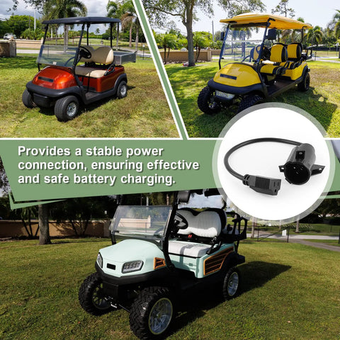 Charging Port Adapter Plug for Precedent Golf Cart Charger Replacement Parts in outdoor scene with golf carts
