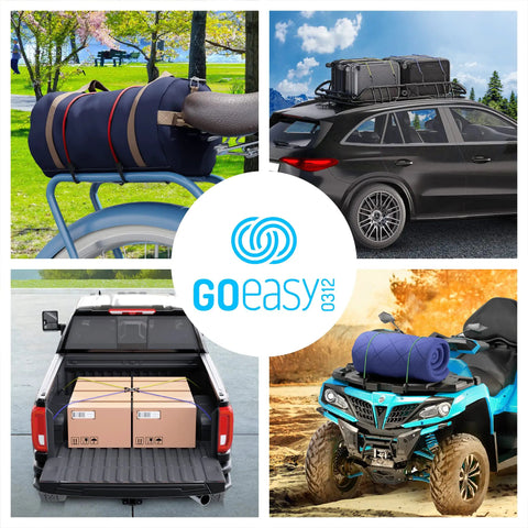 Heavy Duty Bungee Cords With Hooks 30 Pack securing cargo on bike, car, truck, and ATV in outdoor travel camping settings