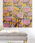 Yellow Protea Flowers Wood Wall Mural Set Of Nine Tiles 4 Foot Square Customizable Grid Art Rustic Modern Decor
