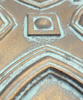 Close-up of Retro Copper Faux Tin Ceiling Tiles Pack Of 10 For DIY Drop In Or Glue Up Install, 2x2 grid pattern, weathered look.