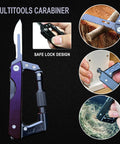 Six In One EDC Multitool Carabiner Knife With Replaceable Blade Integrated Saw Phillips And Slotted Screwdrivers Window Breaker And Survival Gear For Camping Hiking Fishing And Outdoor Adventures