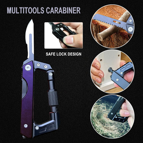 Six In One EDC Multitool Carabiner Knife With Replaceable Blade Integrated Saw Phillips And Slotted Screwdrivers Window Breaker And Survival Gear For Camping Hiking Fishing And Outdoor Adventures