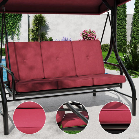 Three Seat Outdoor Porch Swing With Stand 2 In 1 Convertible Lounger Bed Stepless Adjustable UV Resistant Waterproof Cushioned