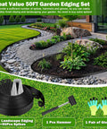 50Ft By 2In Landscape Edging Border Kit With 90 Pieces Garden Staples No Dig Border Edging System Includes Hammer And Gloves displayed in use