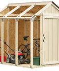 Custom Shed Kit With Peak Roof For Easy Backyard Storage 2x4 Frame System Includes 22 Gauge Steel Brackets Design Plans And Installation Instructions Build A 10 Ft Shed Or Combine Kits For A 22 Ft Space Lumber Not Included showing assembly progress.
