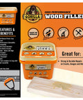Gorilla all-purpose wood filler tub, 16 oz, natural finish; water resistant for indoor/outdoor use
