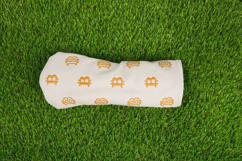 Crypto Themed Leather Golf Driver Headcover With Velour Lined Interior For Dope Protection HODL 21 Style Golf Accessory In White