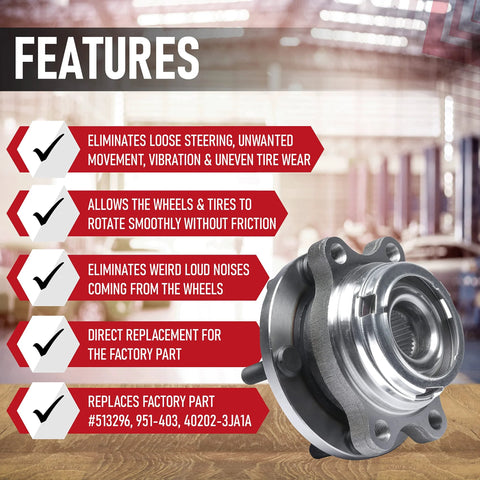 Front Wheel Hub Bearing Assembly For Infiniti And Nissan Vehicles Including QX60 JX35 Altima Maxima Pathfinder Replaces 513296 951403 402023JA1A For A Smooth Quiet Ride And Easy Install
