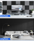 12 Pack Soundproof Foam Panels Ditch The Echo Now With Self Adhesive Peel And Stick Ultra High Density Wall Acoustic Tiles in game and living rooms.