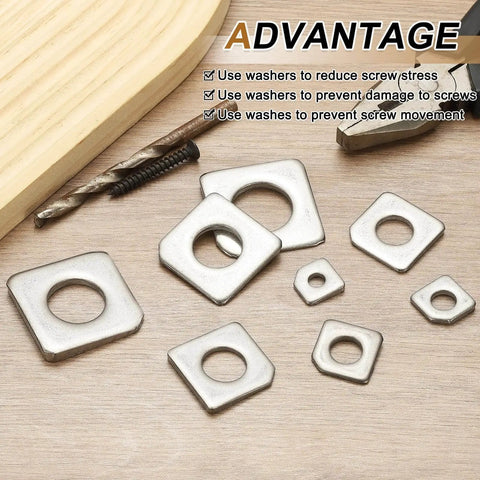 Beveled Square Washers 4 Pack M6 6x16mm 304 Stainless Steel Flat Spacers For Bolts Bearing Plates Leveling Fasteners And Wedge Shims Rust Proof Corrosion Resistant Inner Diameter 6mm Thickness 2mm Height 3.8mm PATIKIL displayed with tools