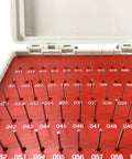 Pro Grade Pin Gauge Set 50 Piece In Bearing Steel, Heat Treated And Burr Free, With Sturdy Storage Case, Precision 0.011 To 0.060 Inches, Great For Machining, Alignment, And Tight Tolerances. pin gauges in red case, .011-.060 in