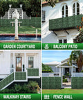 Dope Privacy Fence Screen Ivy Wall Backdrop 120x60 Inch With 18 Mini Hedge Panels installed on balcony, courtyard, stairs, fence
