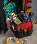 Top Shelf Portable Color Label Maker Kit With Rugged Carrying Case And Fast Swap Battery for use in a tool bag filled with equipment.