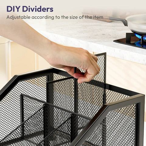 Adjusting divider on Space Saving Coffee Bar Organizer For Countertop With Tiered Shelves And Removable Top Shelf