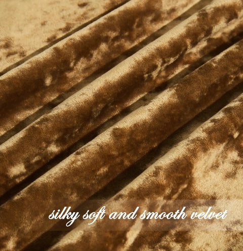 Lux Caramel Gold Crushed Velvet Curtains Two Panel Set close-up showing silky smooth and soft texture