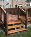 Wooden deck stairs with Rectangular Baluster One Inch By Half Inch, Thirty Two Inch Long, Built Tough Heavy Gauge Galvanized Steel