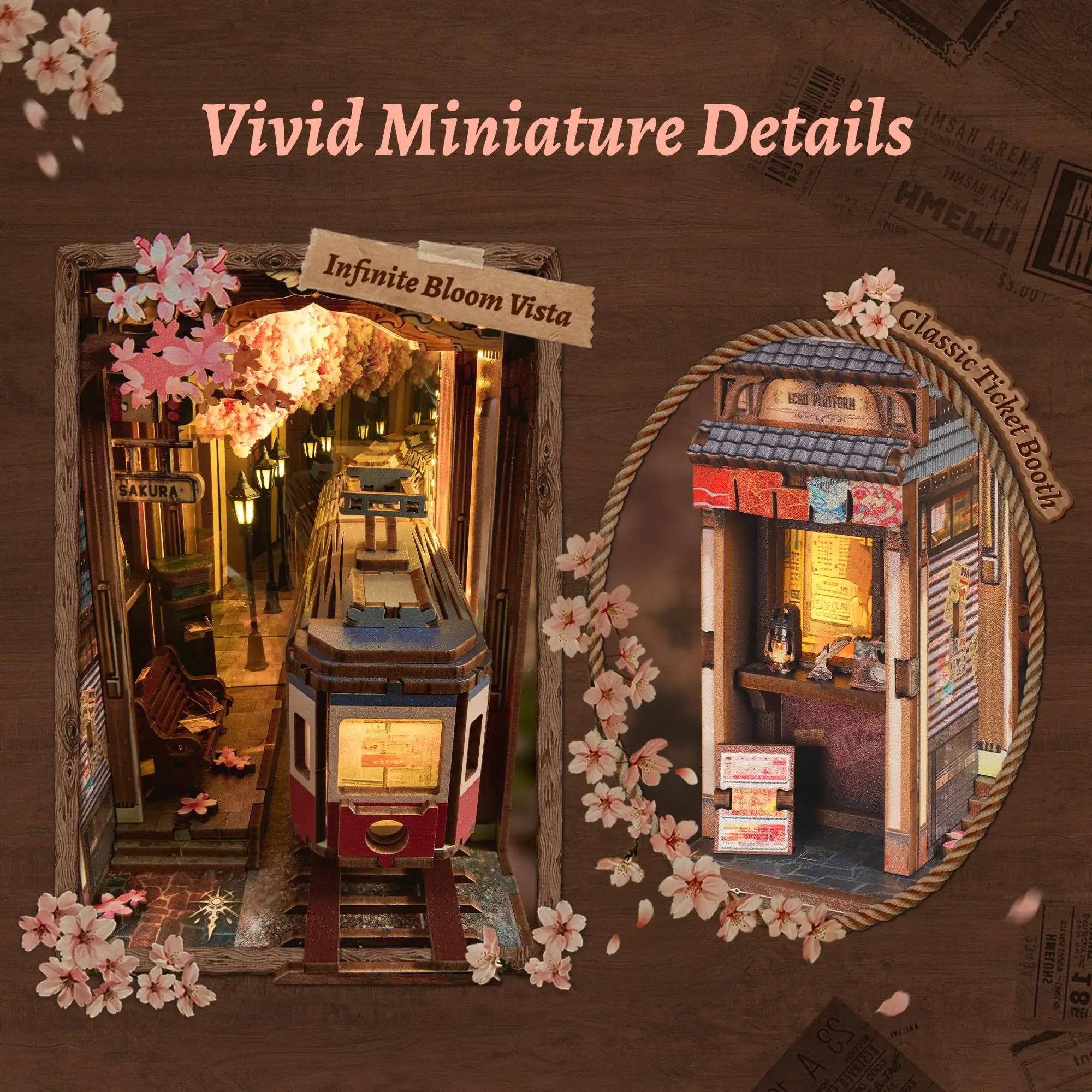 Cherry Blossom Sakura Train Book Nook Kit: LED ✓