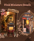 Cherry Blossom Sakura Train Book Nook Kit With LED 3D Wood Puzzle And Infinity Mirror, miniature train and ticket booth scene
