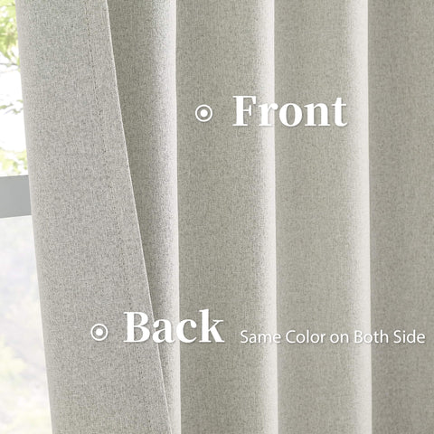100 Percent Blackout Linen Curtains in Greyish Beige, 50x126 inches, front and back view showing same color on both sides