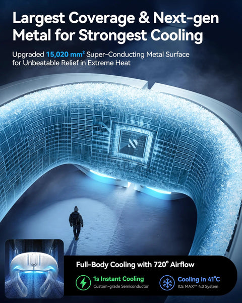 AI Neck Air Conditioner With True Micro AC System AICE LITE MAX 2026 showcasing metallic cooling surface and airflow