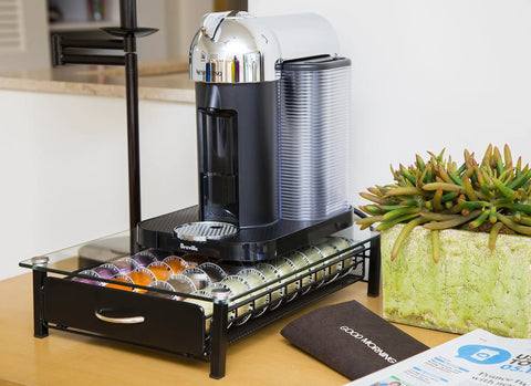 Vertuoline Coffee Pod Holder With Tempered Glass Drawer Deluxe Size Holds Up To 40 Pods For VertuoLine Capsules Keeps Your Countertop