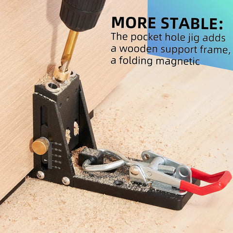 Pocket Hole Jig Kit Second Generation Upgrade for Woodworking Projects DIY Style Built Tough Steel Jig in use on wooden board