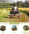 40 Inch Orange Tow Behind Dethatcher With 24 Spring Steel Tines attached to a tractor, used for removing thatch on a grassy field.