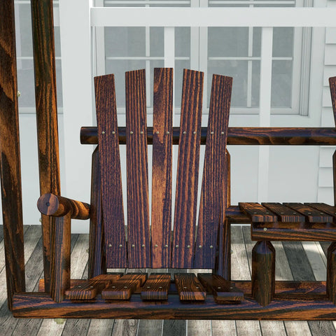 Wooden Porch Swing With Stand Two Seat Patio Swing Chair With Center Table For Garden Poolside Backyard Outdoor Adirondack Rustic Fir Log Design With Carbonized Finish showing close-up of fir wood slats