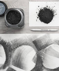 Graphite Powder for Large Scale Drawings and Bold Shading, Smooth Smudging and Blending shown with art smudge stick and art sample