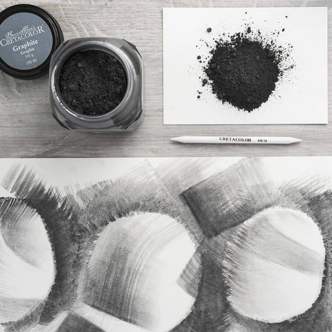 Graphite Powder for Large Scale Drawings and Bold Shading, Smooth Smudging and Blending shown with art smudge stick and art sample