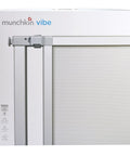 Vibe Mesh And Steel Baby Gate In Berry With Turnkey Mounts, Expandable To 40.5 Inches box showing latch mechanism