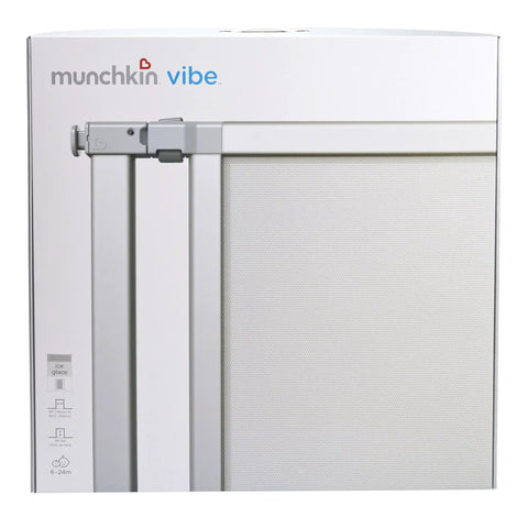 Vibe Mesh And Steel Baby Gate In Berry With Turnkey Mounts, Expandable To 40.5 Inches box showing latch mechanism