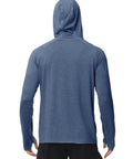 Back view of blue Lightweight UPF 50 Plus Long Sleeve Fishing Shirt for Men With Hooded Sun Shield, Quick Dry Outdoor Hoodie for Hiking